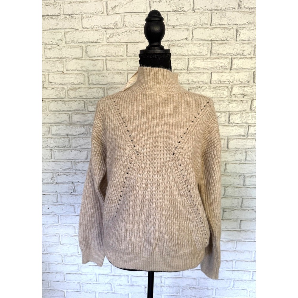 Hem & Thread‎ Women's Beige Mockneck Knit Open Back Sweater Sz Medium NWT